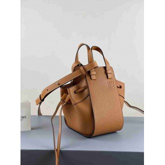 Loewe Mini Hammock Drawstring Bag In Brown Grained Leather