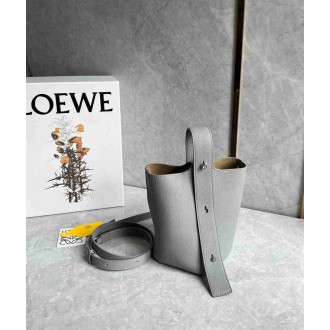 Loewe Mini Pebble Bucket Bag in Grey Grained Leather