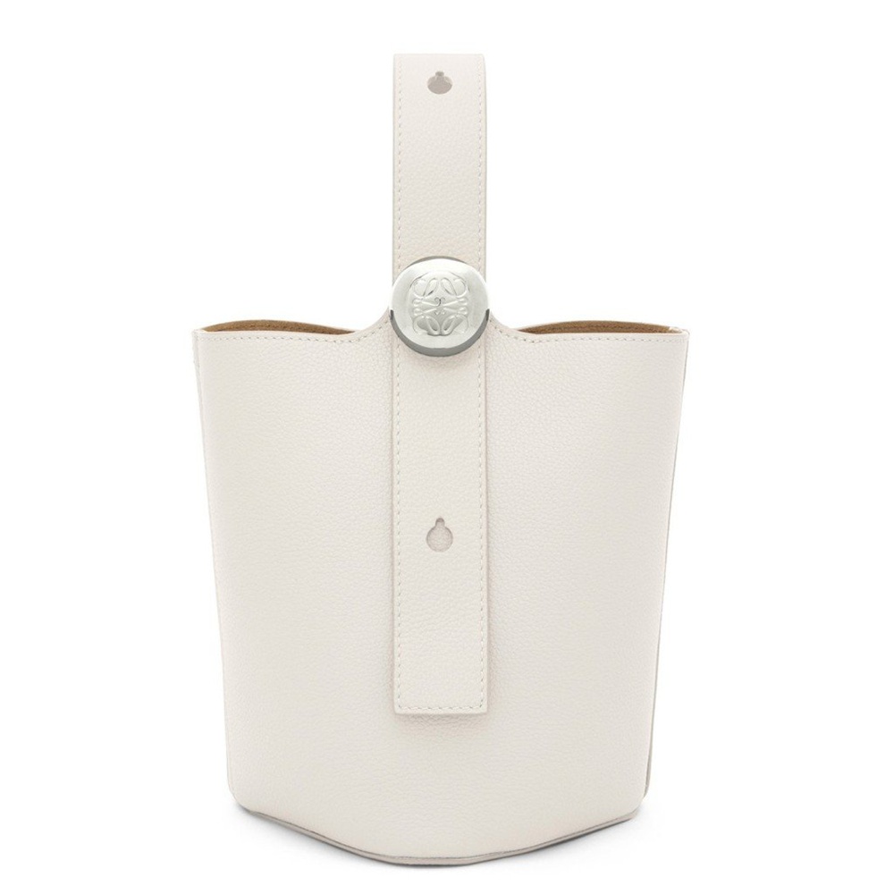 Loewe Mini Pebble Bucket Bag in White Grained Leather