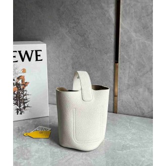 Loewe Mini Pebble Bucket Bag in White Grained Leather