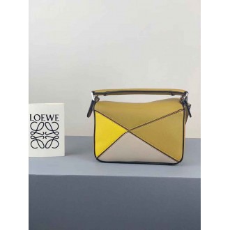 Loewe Puzzle Mini Bag In Ochre/White/Yellow Calfskin
