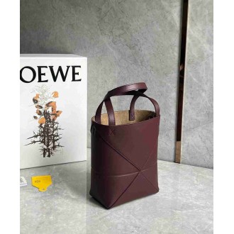 Loewe Mini Puzzle Fold Tote Bag in Bordeaux Calfskin