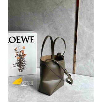 Loewe Mini Puzzle Fold Tote Bag in Dark Green Calfskin