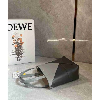 Loewe Mini Puzzle Fold Tote Bag in Grey/Dark Grey Calfskin