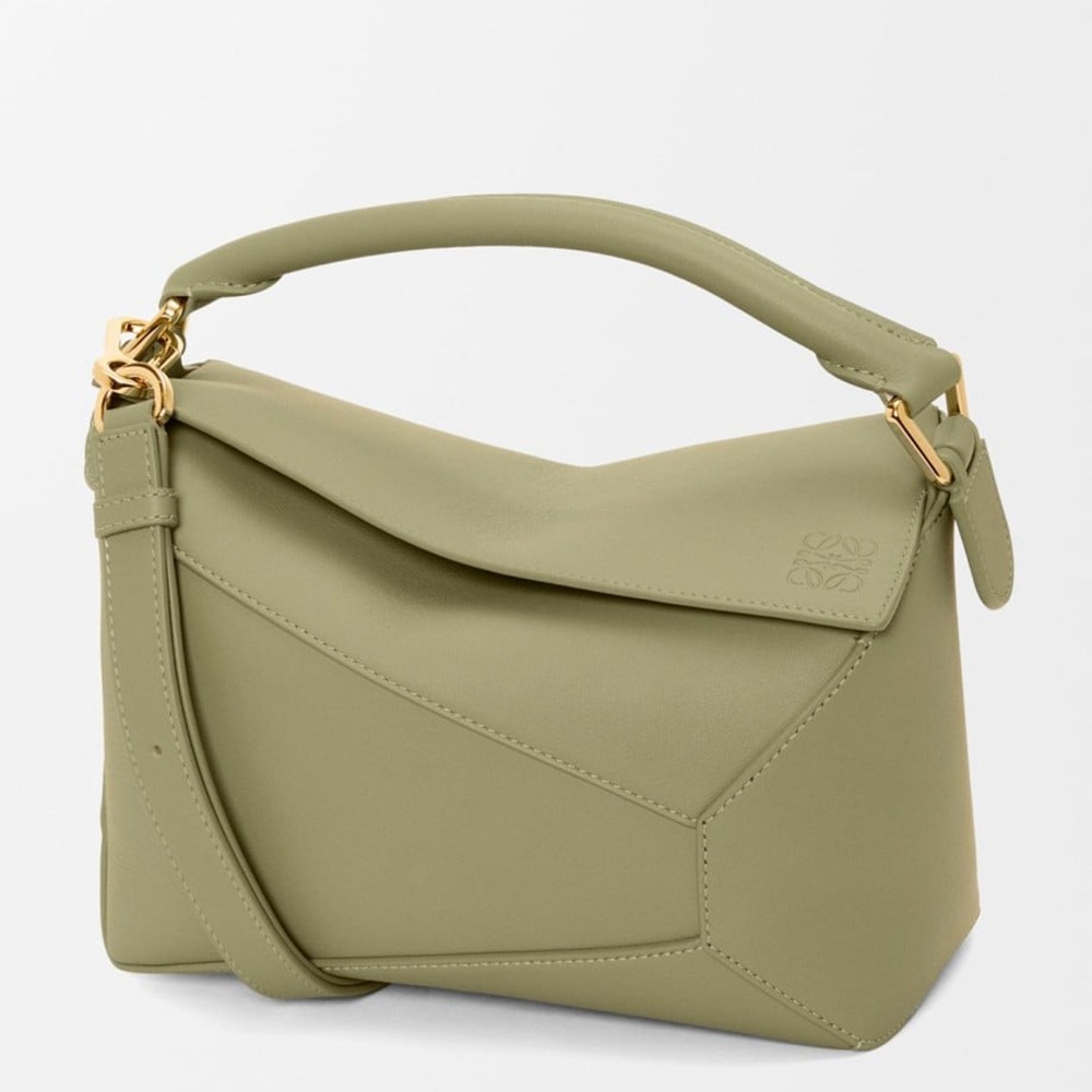 Loewe Puzzle Edge Small Bag in Eucalyptus Green Classic Calfskin