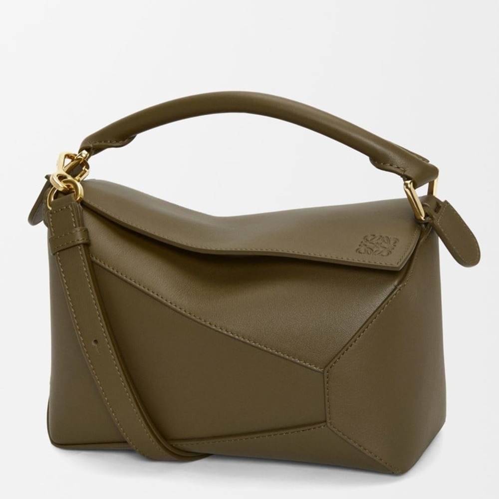 Loewe Puzzle Edge Small Bag in Khaki Green Classic Calfskin