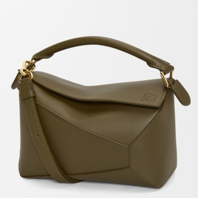 Loewe Puzzle Edge Small Bag in Khaki Green Classic Calfskin