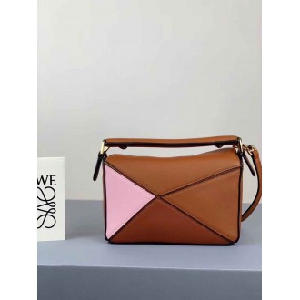 Loewe Puzzle Mini Bag In Brown/Camel/Pink Calfskin
