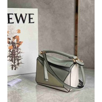 Loewe Puzzle Mini Bag In Grey/Cream/White Calfskin