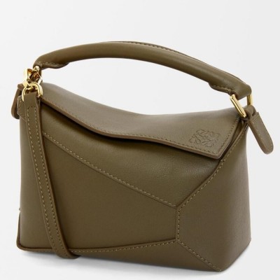 Loewe Puzzle Mini Bag in Khaki Green Classic Calfskin