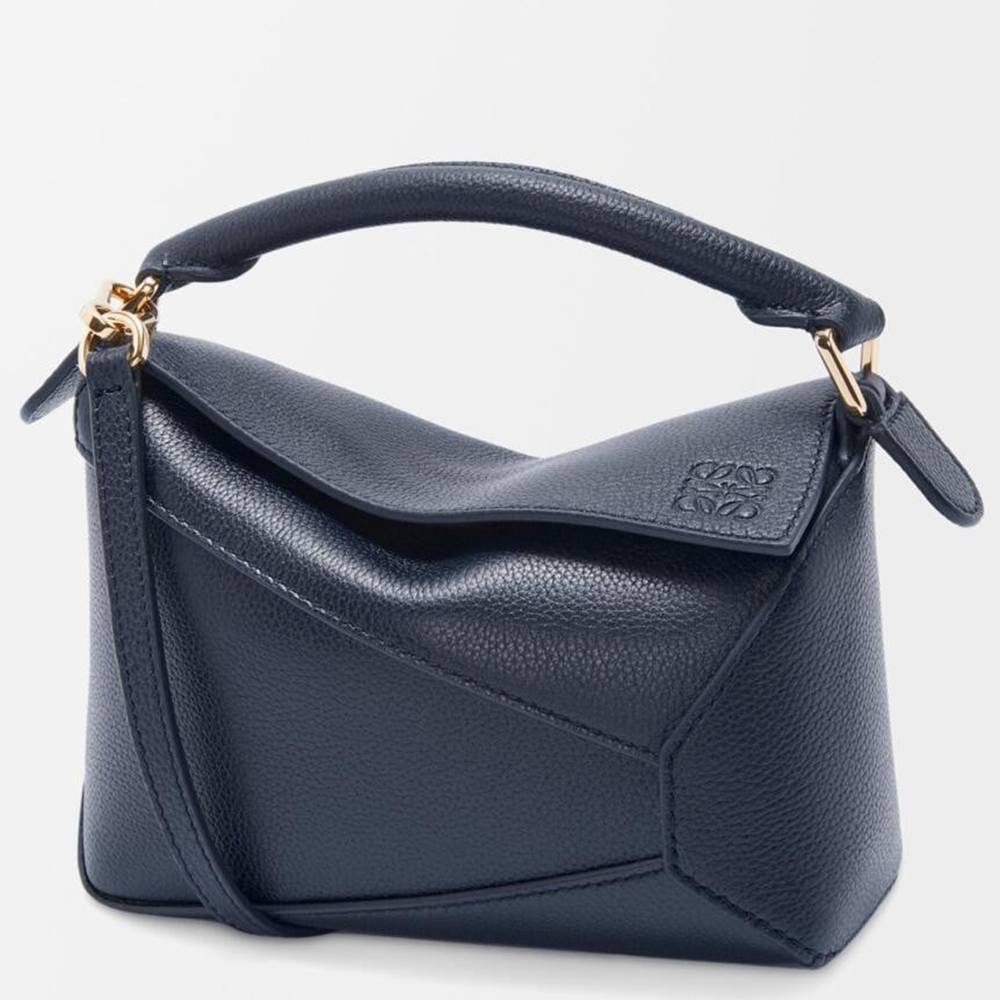 Loewe Puzzle Mini Bag in Navy Blue Soft Grained Calfskin