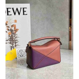 Loewe Puzzle Mini Bag In Purple/Caramel/Blossom Calfskin