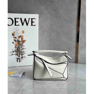 Loewe Puzzle Mini Bag In White Grained Calfskin