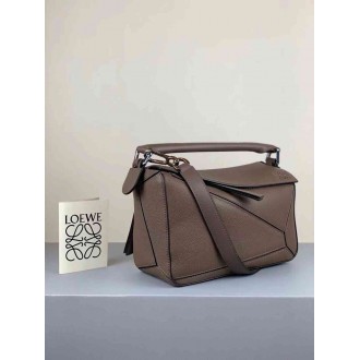 Loewe Puzzle Small Bag In Dark Taupe Grained Calfskin