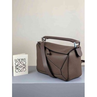 Loewe Puzzle Small Bag In Dark Taupe Grained Calfskin