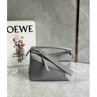 Loewe Puzzle Small Bag in Pearl Grey Soft Grained Leather