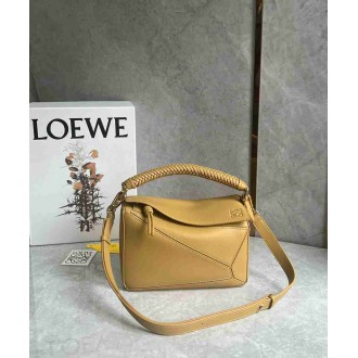 Loewe Puzzle Small Bag in Sahara Calfskin with Woven Handle