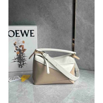 Loewe Puzzle Small Bag in White and Beige Classic Calfskin