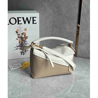 Loewe Puzzle Small Bag in White and Beige Classic Calfskin