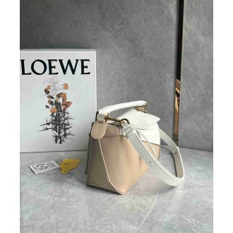 Loewe Puzzle Small Bag in White and Beige Classic Calfskin