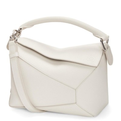 Loewe Puzzle Small Bag in White Soft Grained Leather