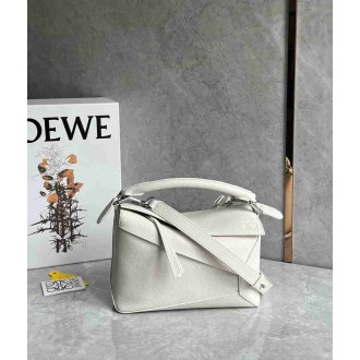 Loewe Puzzle Small Bag in White Soft Grained Leather