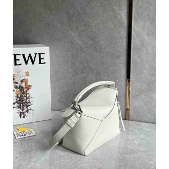 Loewe Puzzle Small Bag in White Soft Grained Leather