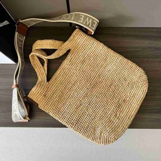 Loewe Slit Tote Bag in Raffia and Calfskin