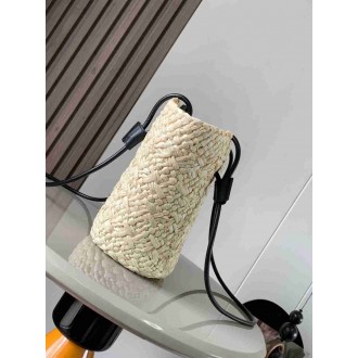 Loewe Small Anagram Basket Bag in Iraca Palm and Black Calfskin