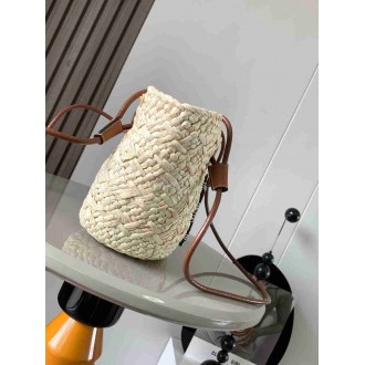 Loewe Small Anagram Basket Bag in Iraca Palm and Brown Calfskin
