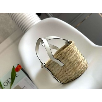Loewe Small Basket Bag in Raffia and White Calfskin
