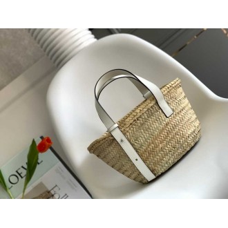 Loewe Small Basket Bag in Raffia and White Calfskin