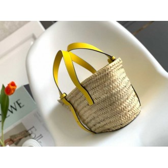 Loewe Small Basket Bag in Raffia and Yellow Calfskin