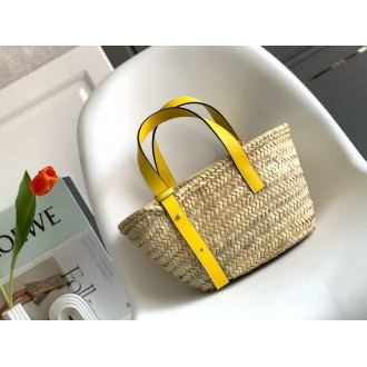 Loewe Small Basket Bag in Raffia and Yellow Calfskin