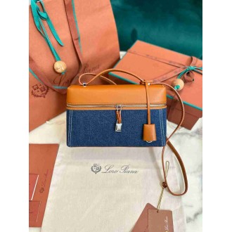 Loro Piana Extra Bag L27 in Denim and Calfskin