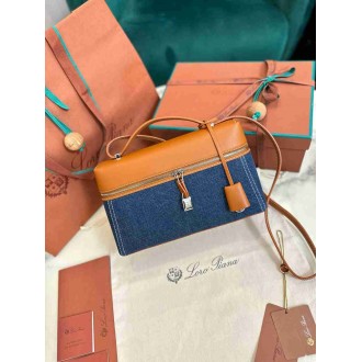 Loro Piana Extra Bag L27 in Denim and Calfskin