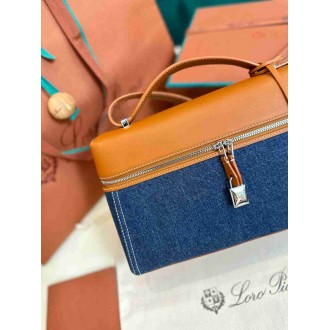 Loro Piana Extra Bag L27 in Denim and Calfskin