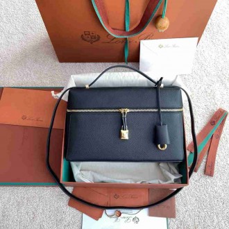 Loro Piana Extra Bag L27 in Navy Blue Textured Calfskin