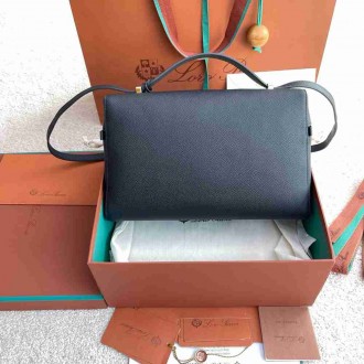 Loro Piana Extra Bag L27 in Navy Blue Textured Calfskin