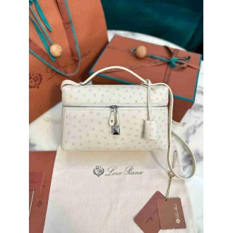 Loro Piana Extra Bag L27 in White Ostrich Embossed Leather