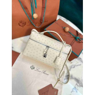 Loro Piana Extra Bag L27 in White Ostrich Embossed Leather