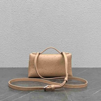 Loro Piana Extra Pocket Pouch L19 in Beige Ostrich-embossed Leather