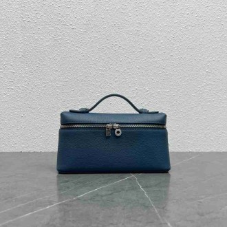 Loro Piana Extra Pocket Pouch L19 in Blue Grained Leather