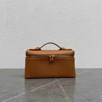 Loro Piana Extra Pocket Pouch L19 in Brown Grained Leather