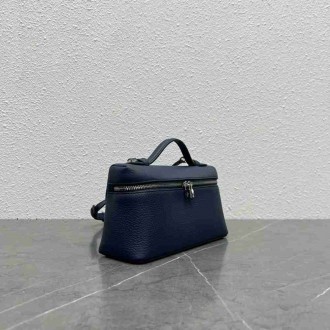 Loro Piana Extra Pocket Pouch L19 in Dark Blue Grained Leather