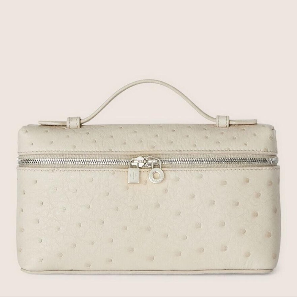 Loro Piana Extra Pocket Pouch L19 in White Ostrich-embossed Leather