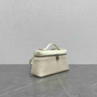 Loro Piana Extra Pocket Pouch L19 in White Ostrich-embossed Leather