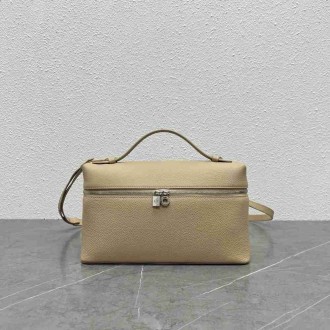 Loro Piana Extra Pocket Pouch L27 in Beige Grained Leather