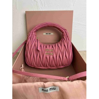 Miu Miu Wander Hobo Bag in Begonia Pink Matelasse Leather