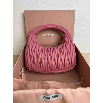 Miu Miu Wander Hobo Bag in Begonia Pink Matelasse Leather